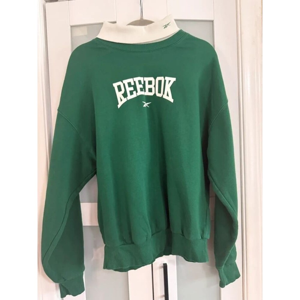 Reebok - Forest Green Varsity Mock Neck Sweater Collegiate Preppy Sweatshirt - M